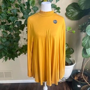 LANE BRYANT Mustard Yellow High Neck The Swing Collections Long Sleeve Shirt